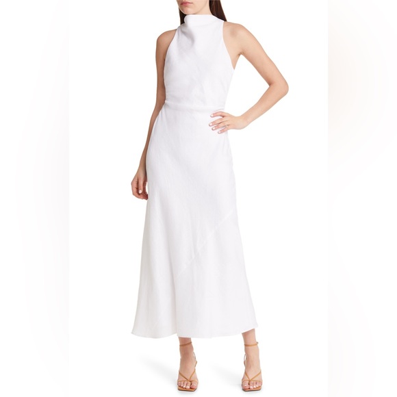 NWOT Reformation Casette Linen Sleeveless Cowl Neck Maxi Dress in Solid White, 0 - Picture 4 of 8